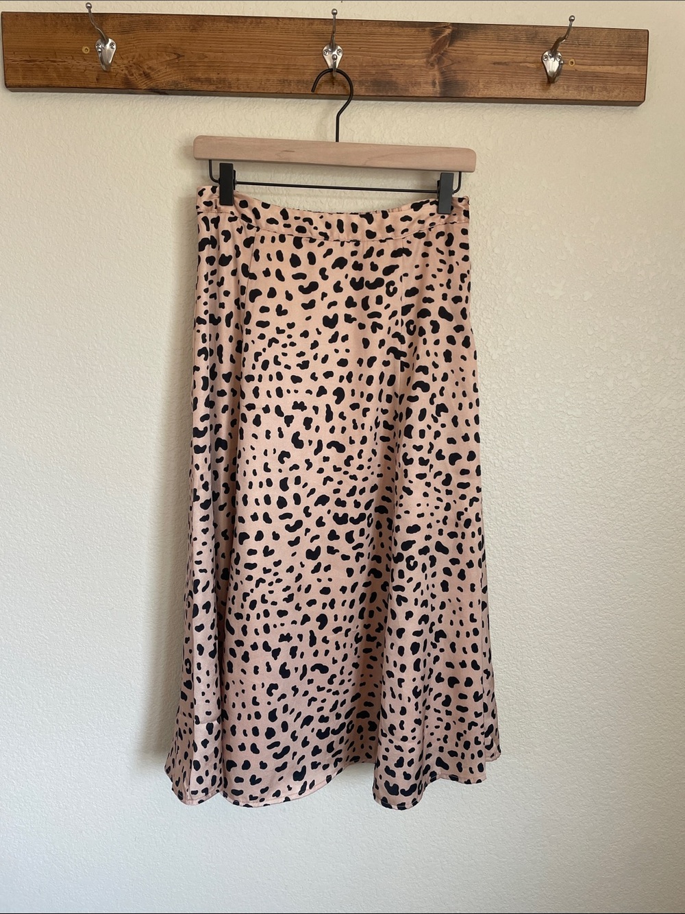 Roolee Blush & Black Leopard Print Midi Skirt M Modest A-Line Flowy Career Boho